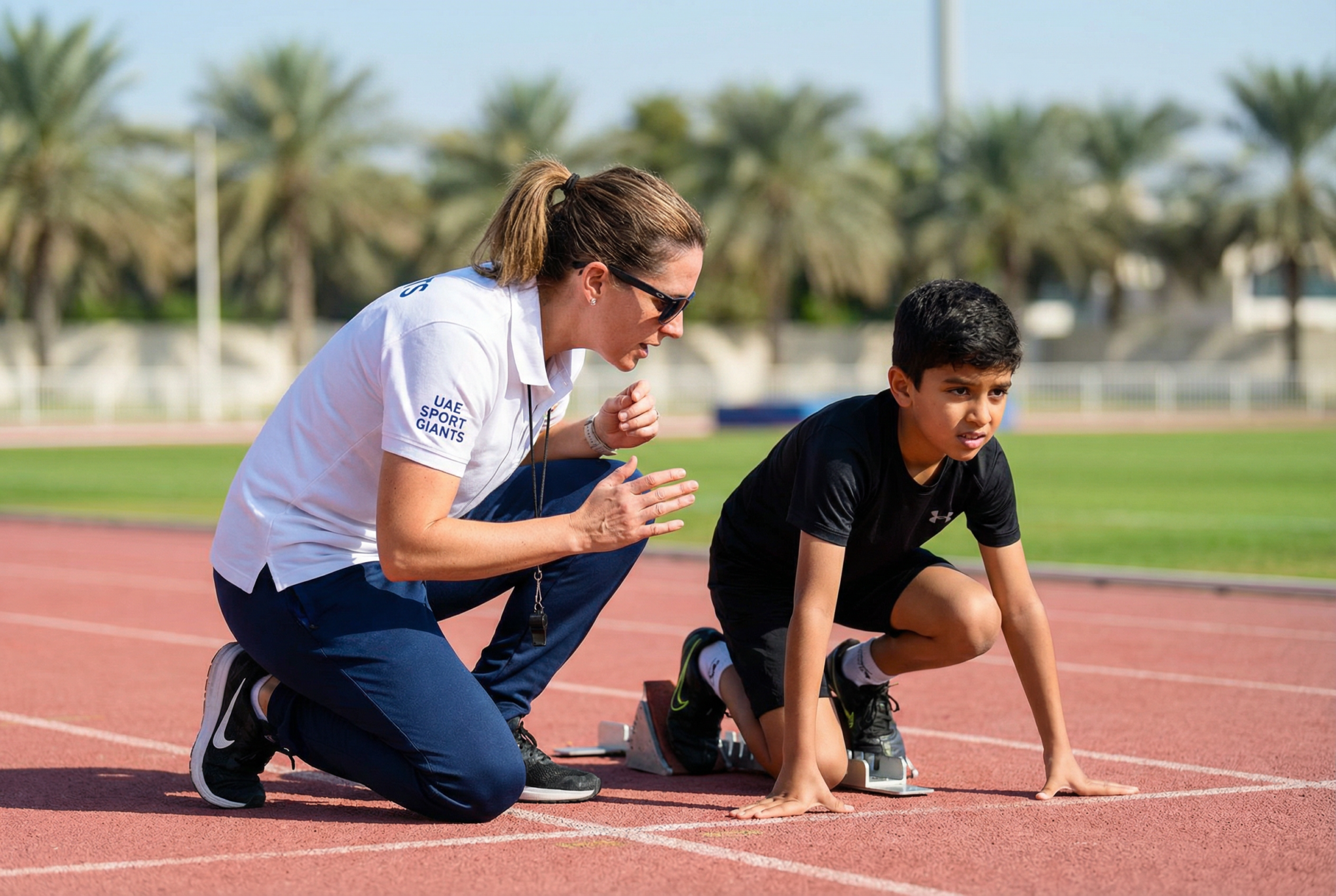 female coach training young boy uae sport giants